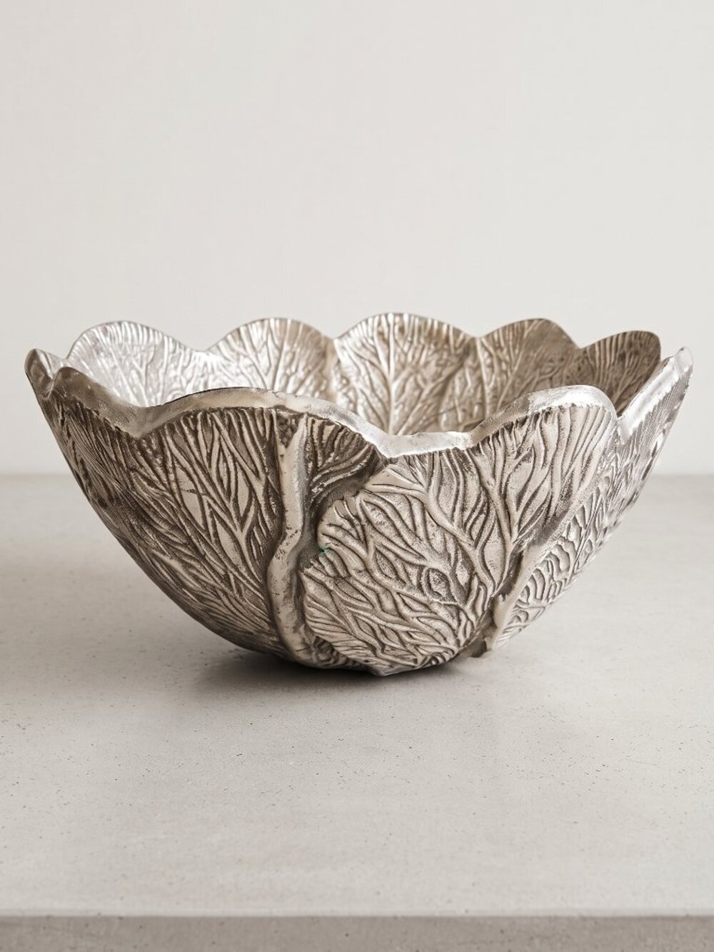 Vintage Pewter Leaf Bowl Large Heavy Botanical Centerpiece 11.5"